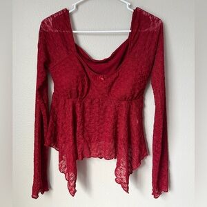 Women’s XL Red Lace Handkerchief Hem Padded Top Romantic Whimsigoth Y2K